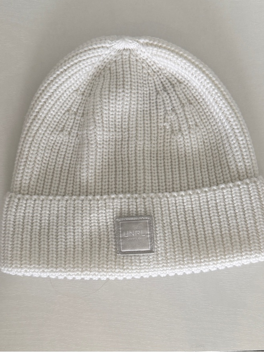UNRL White Ribbed Knit Beanie - Men's Cuffed Winter Hat